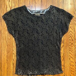 Vintage 80s Black and Gold Paisley Women's Top